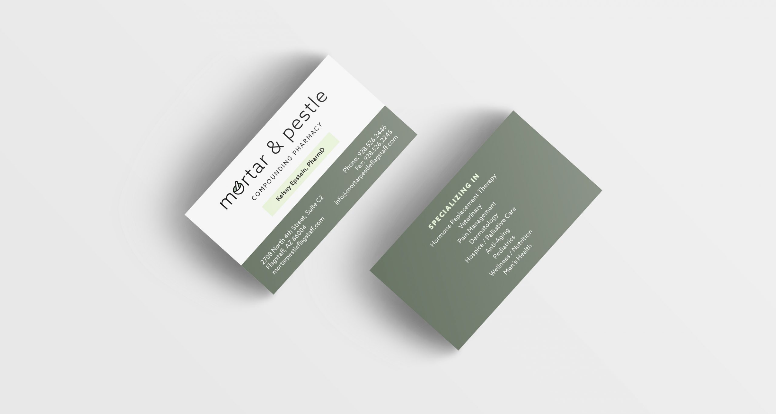 mortar and pestle rebrand design business cards by courtney hilow
